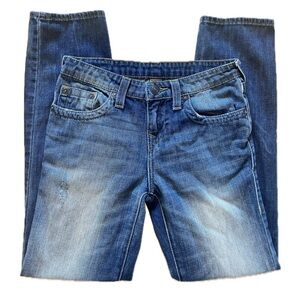 True Religion Youth Boys Jeans Size 14 Single End Dark Wash Distressed
